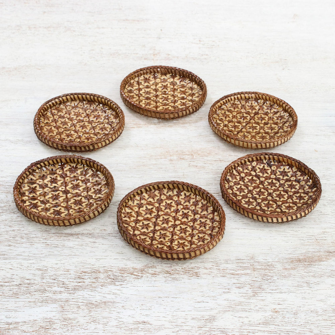 Handcrafted Woven Flower Motif Bamboo Coasters (Set of 6) - Pikul Hospitality