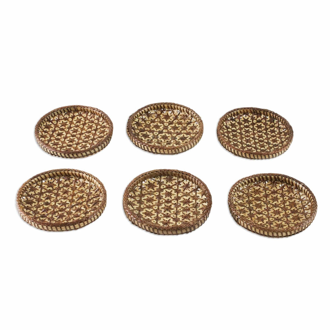 Handcrafted Woven Flower Motif Bamboo Coasters (Set of 6) - Pikul Hospitality