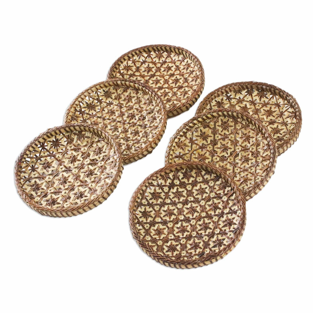 Handcrafted Woven Flower Motif Bamboo Coasters (Set of 6) - Pikul Hospitality