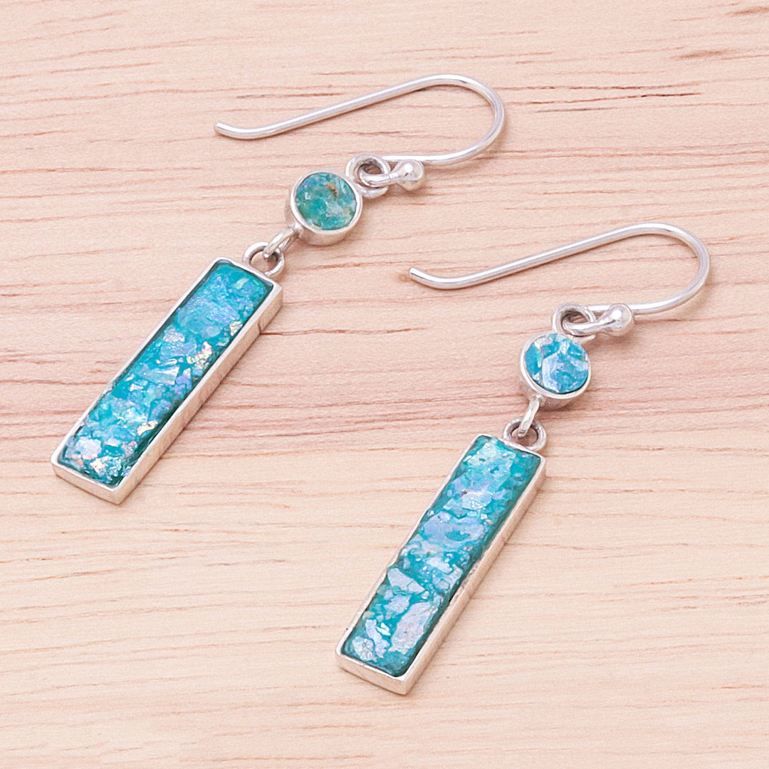 Rectangular Roman Glass Dangle Earrings from Thailand - Roman Magic