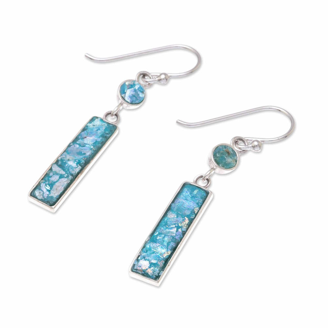 Rectangular Roman Glass Dangle Earrings from Thailand - Roman Magic