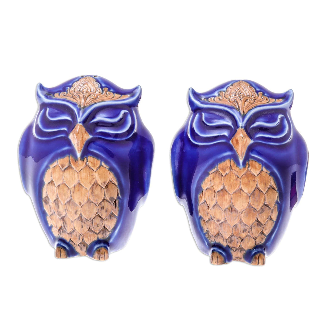 Ceramic Owl Salt and Pepper Shakers in Blue (Pair) - Calm Owls in Blue