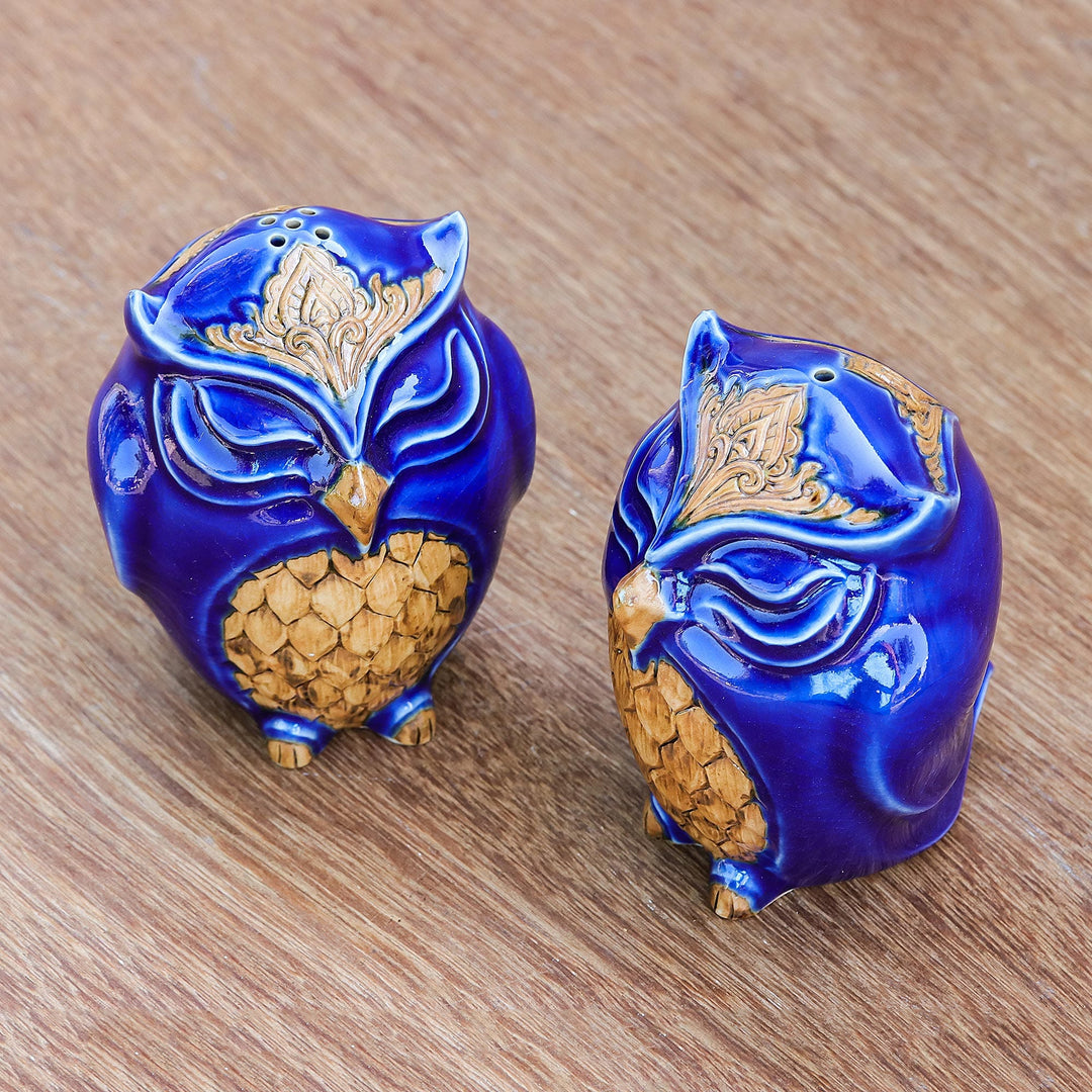 Ceramic Owl Salt and Pepper Shakers in Blue (Pair) - Calm Owls in Blue