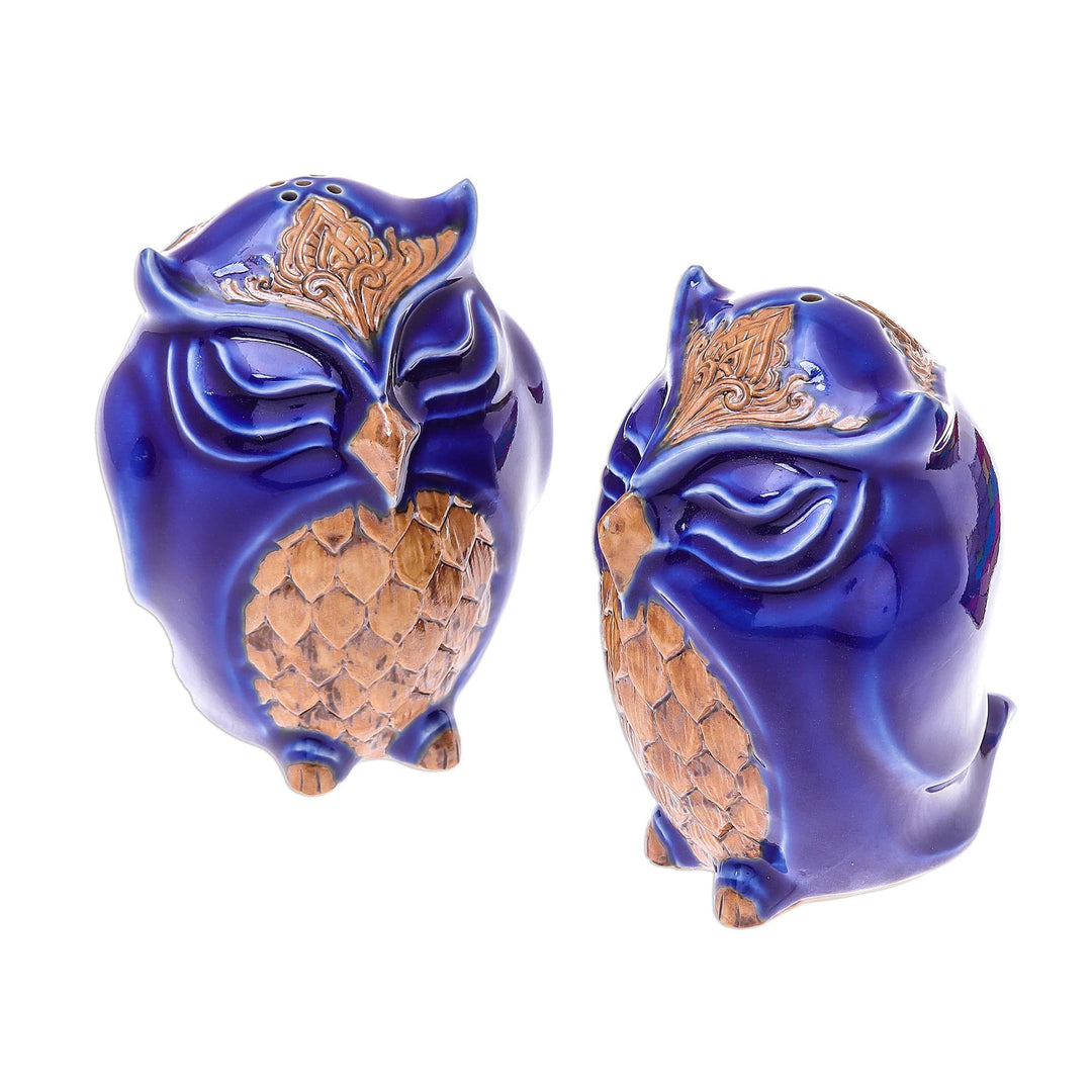 Ceramic Owl Salt and Pepper Shakers in Blue (Pair) - Calm Owls in Blue