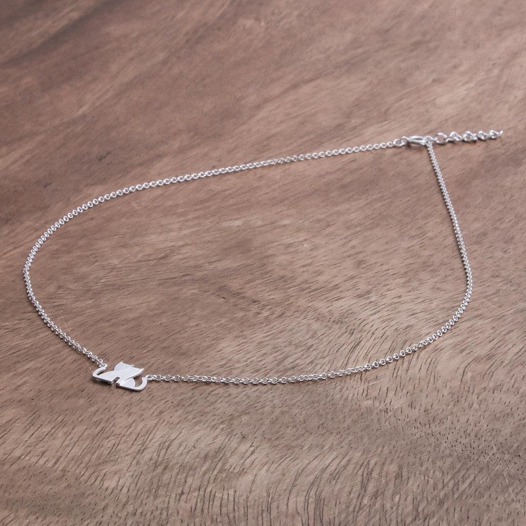 Loving Cat Sterling Silver Pendant Necklace from Thailand - Loving Cats