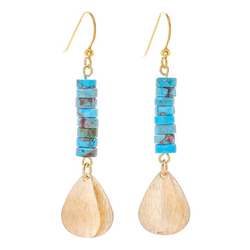 Brass and Reconstituted Turquoise Dangle Earrings - Sea Gold