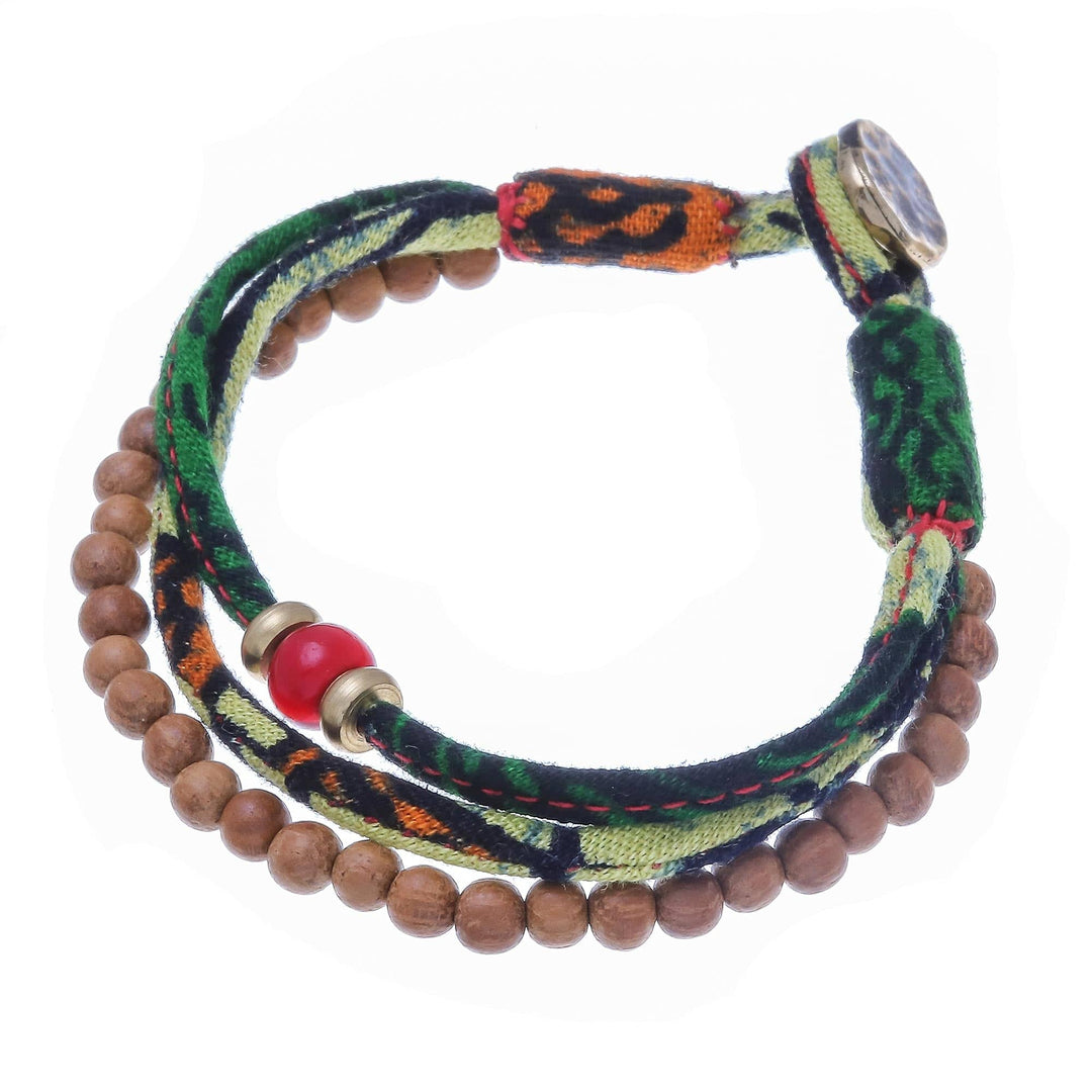 Wood and Cotton Beaded Strand Bracelet in Green - Verdant Appeal