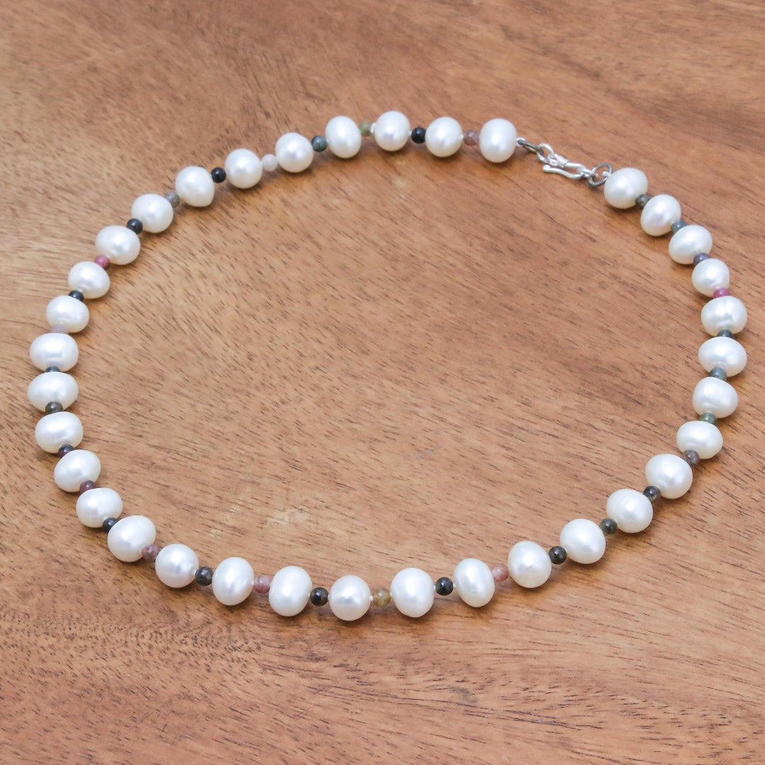 Cultured Pearl and Tourmaline Beaded Necklace from Thailand - Colorful Palace