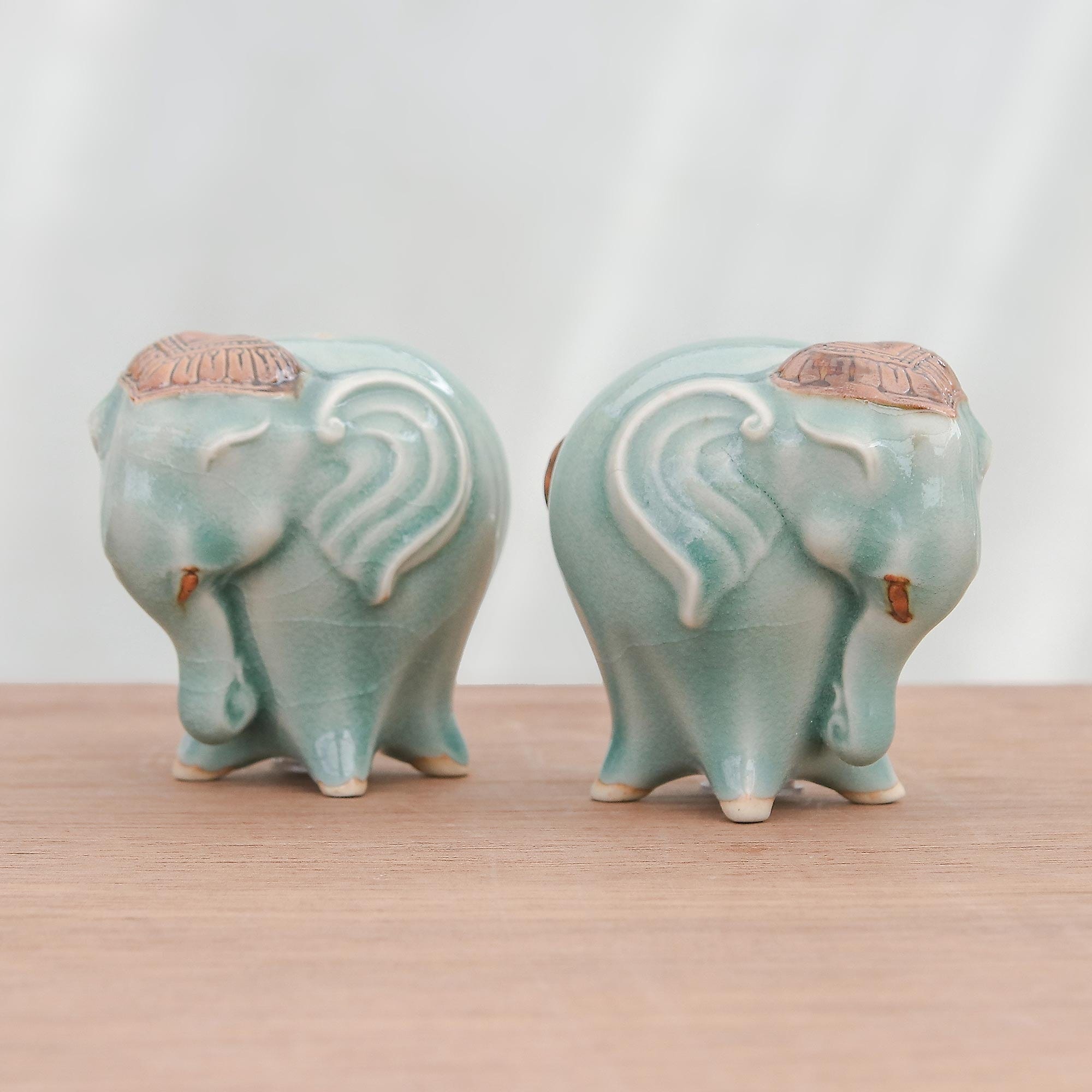 Celadon Ceramic Elephant Salt and Pepper Shakers (Pair) - Round Elepha –  GlobeIn