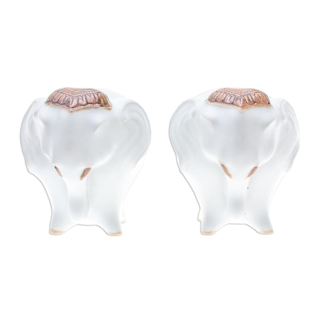 Ceramic Elephant Salt and Pepper Shakers in White (Pair) - Calm Elephants in White
