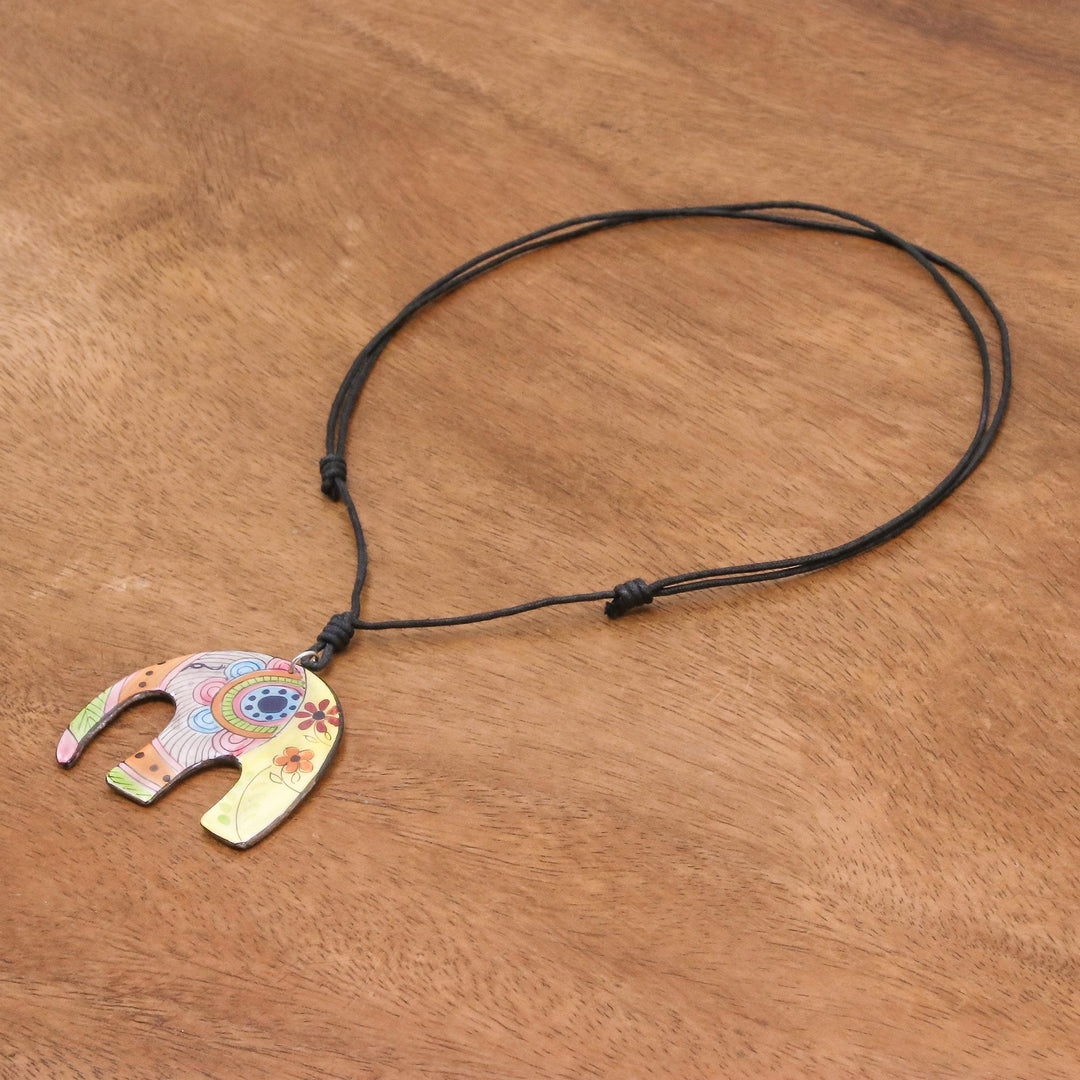 Bohemian Ceramic Elephant Pendant Necklace from Thailand - Elephant Hippie