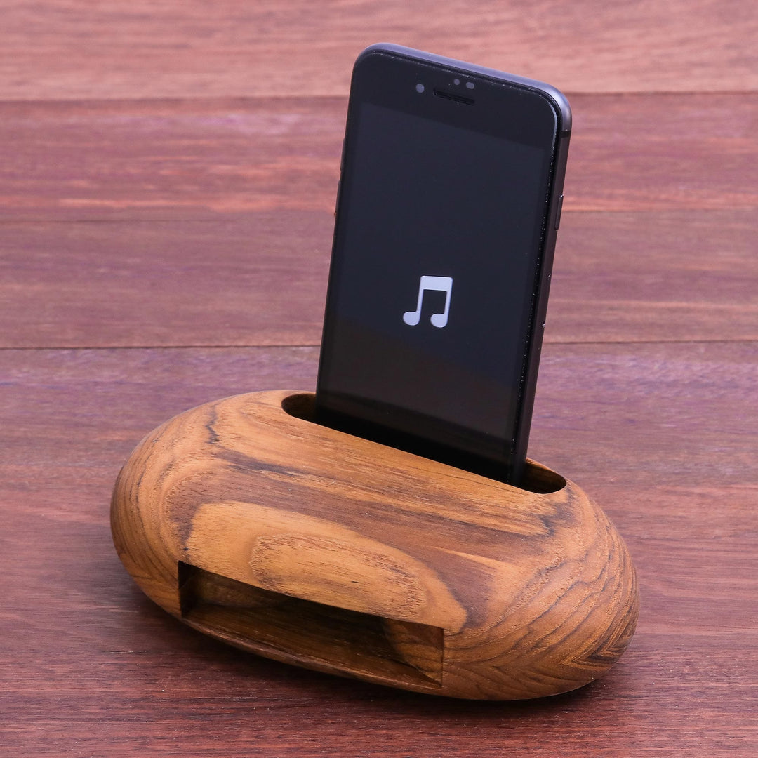 Egg-Shaped Teak Wood Phone Speaker from Thailand - Rock Out