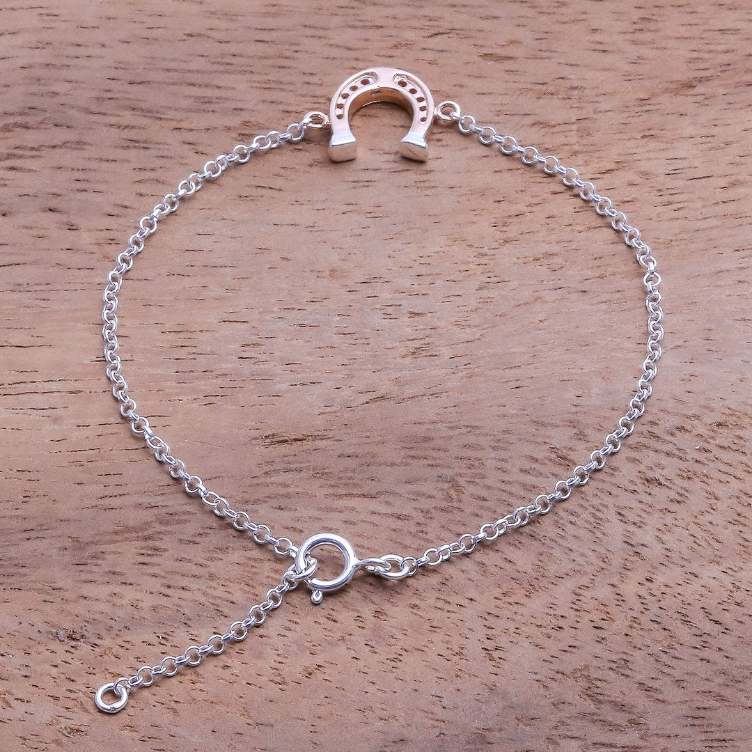 Rose Gold Accented Sterling Silver Horseshoe Bracelet - Horseshoe Gleam