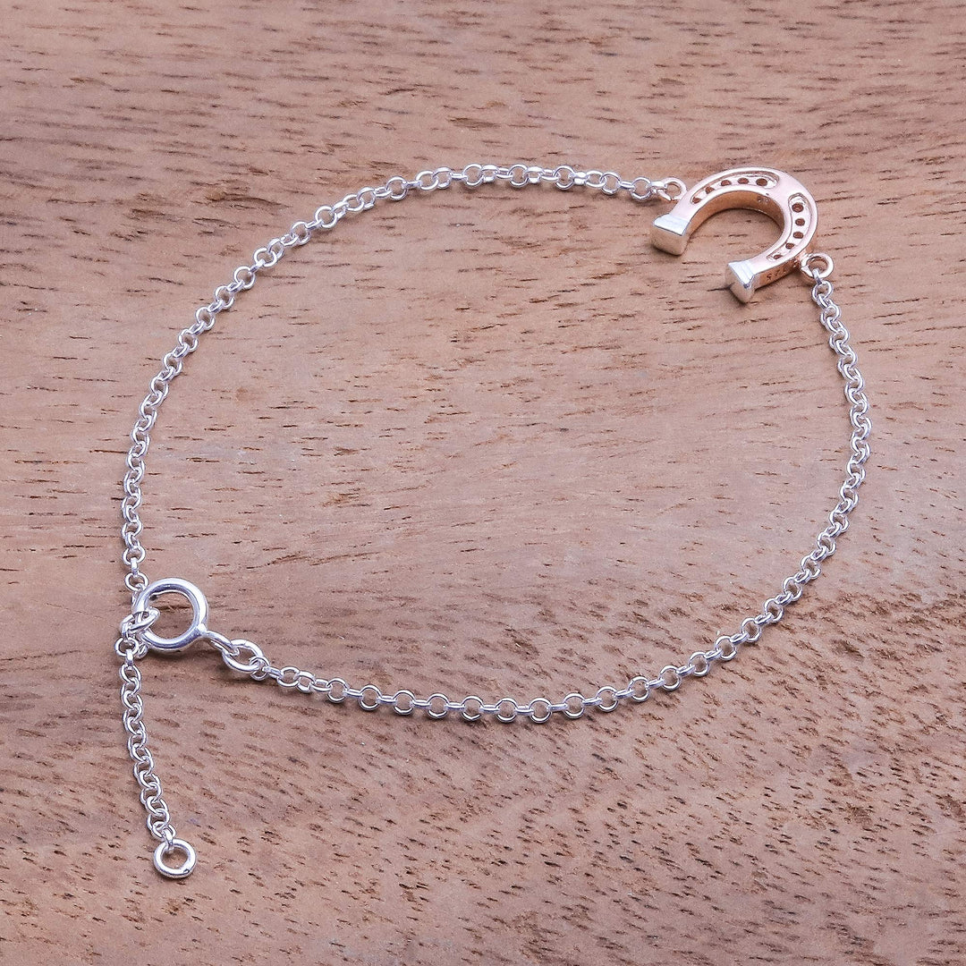 Rose Gold Accented Sterling Silver Horseshoe Bracelet - Horseshoe Gleam