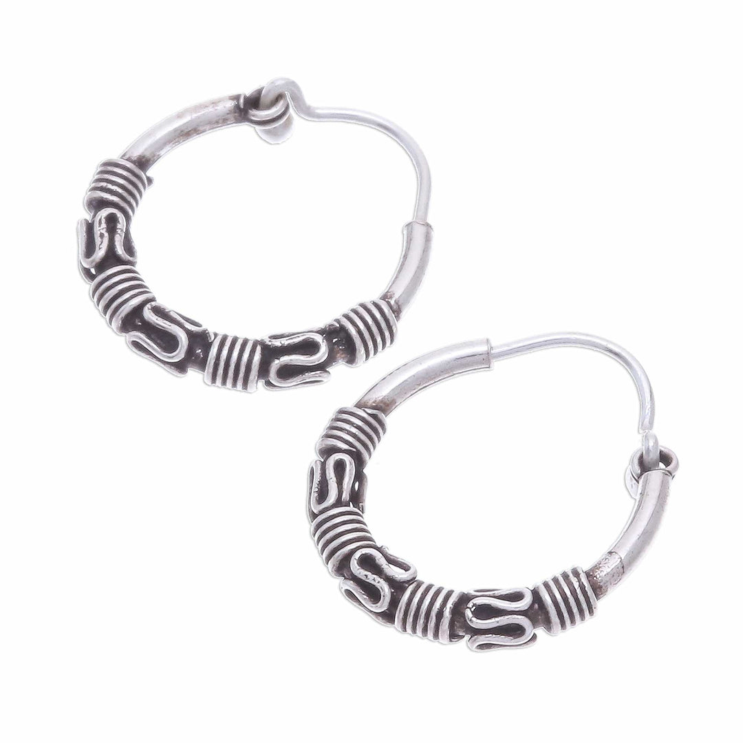 Sterling Silver Hoop Earrings Crafted in Thailand (Set of 3) - Thai Patterns