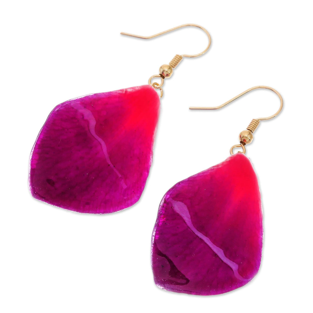 Natural Orchid Flower Dangle Earrings in Magenta - Petal Rain