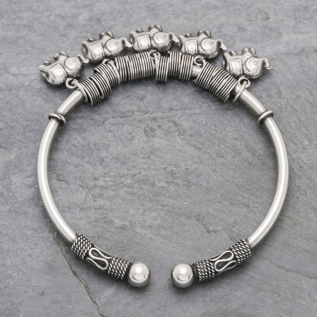 Elephant Charm Cuff Crafted in Sterling Silver - Parade of Pachyderms