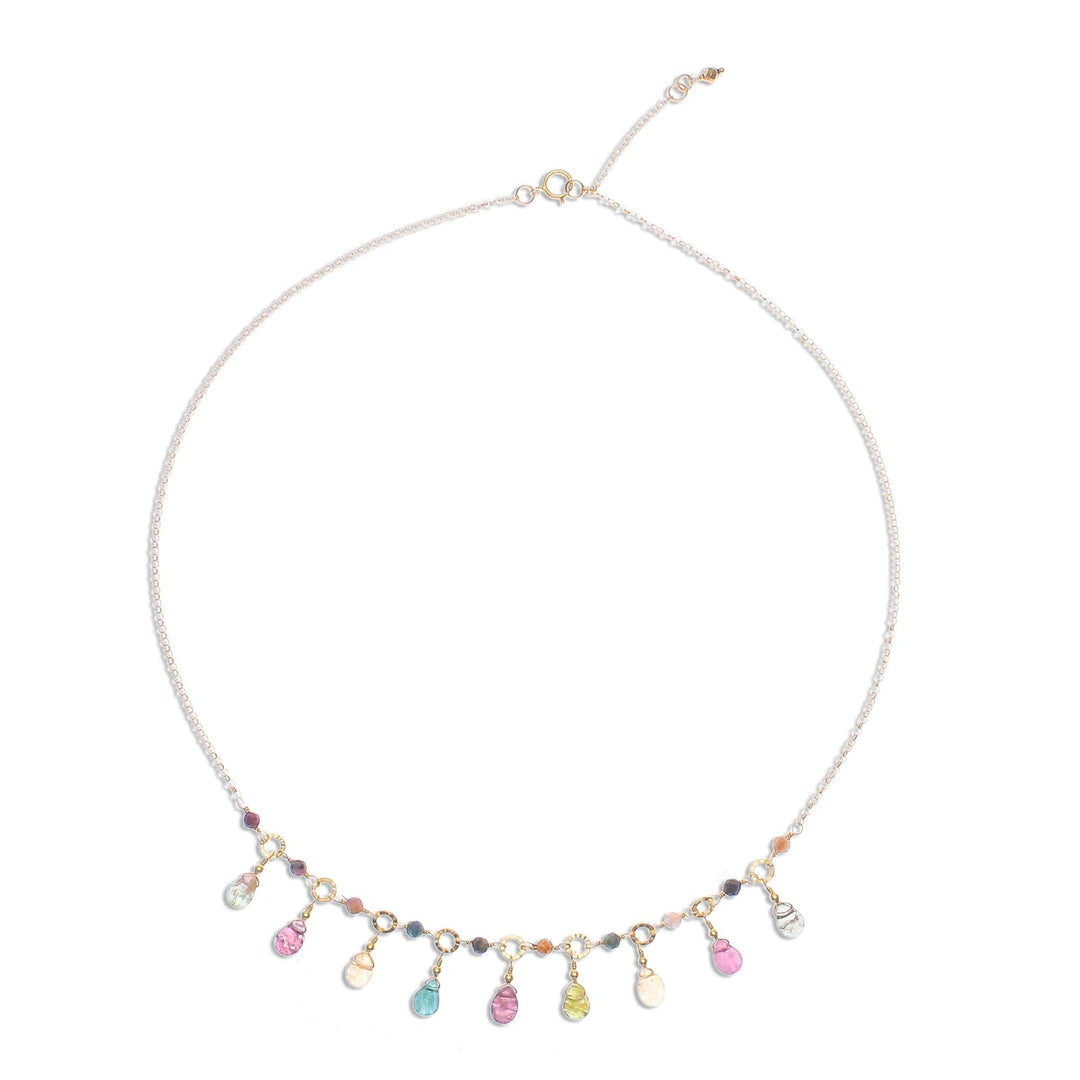 Natural Tourmaline 24k Gold Plated Waterfall Necklace - Colorful Array