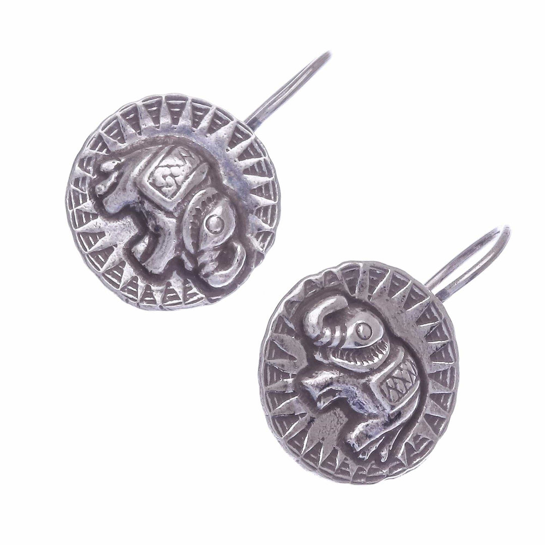 Hill Tribe Style 950 Silver Elephant Drop Earrings - Elephant Sun
