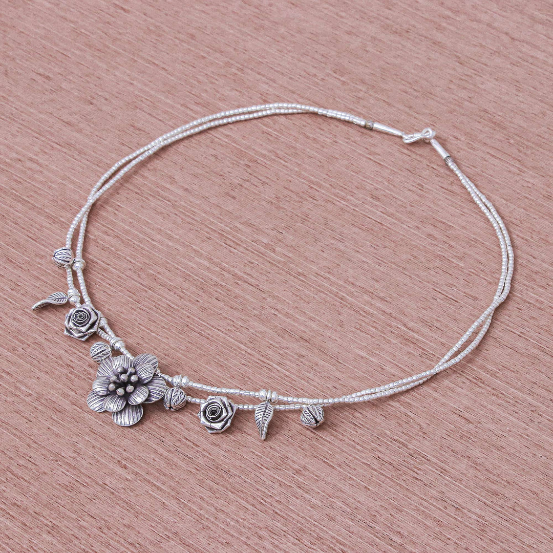 Silver Flower Two Strand Charm Necklace - Seeds of Love