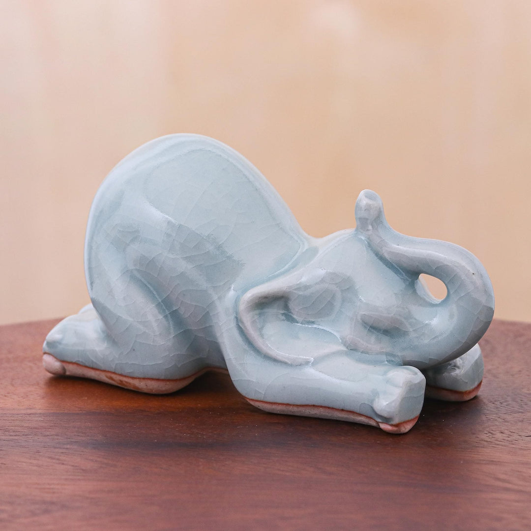Ceramic Elephant Yoga Figurine - Elephant Puppy Pose