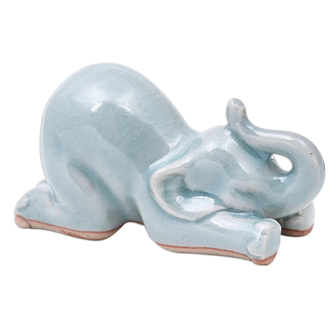 Ceramic Elephant Yoga Figurine - Elephant Puppy Pose