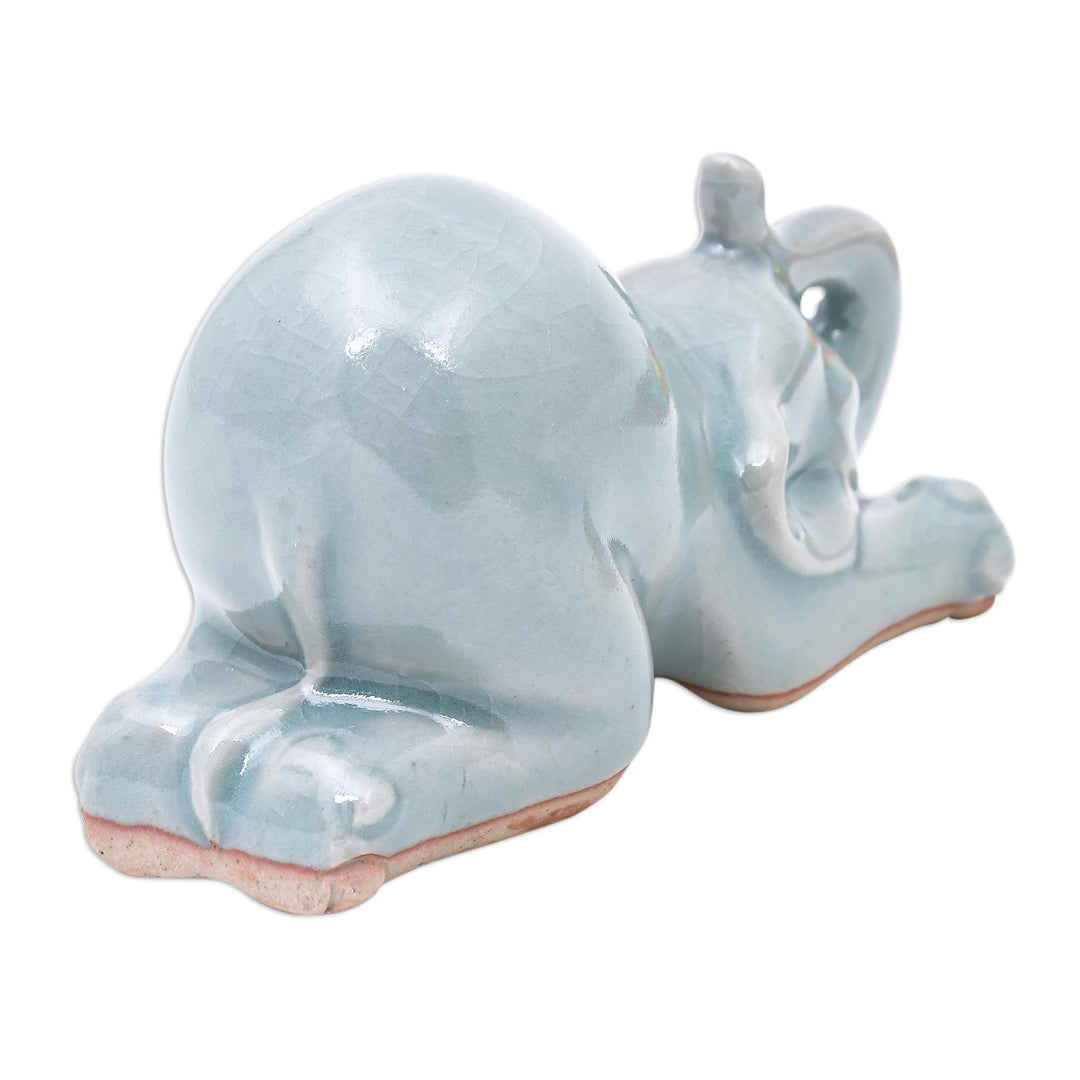 Ceramic Elephant Yoga Figurine - Elephant Puppy Pose