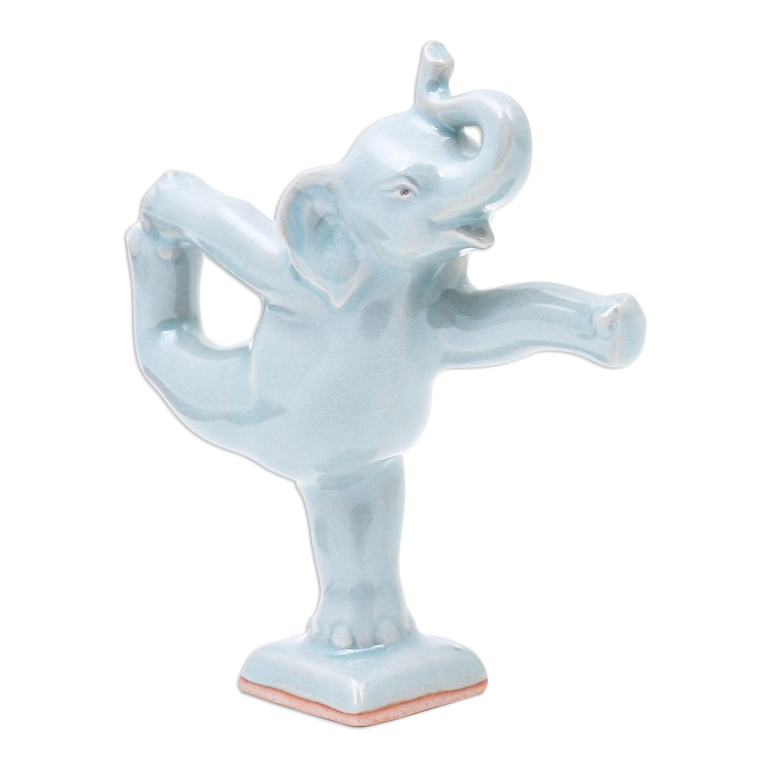 Handmade Ceramic Elephant Yoga-Themed Figurine - Elephant Mountain Pose