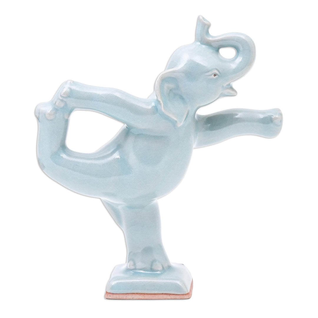Handmade Ceramic Elephant Yoga-Themed Figurine - Elephant Mountain Pose