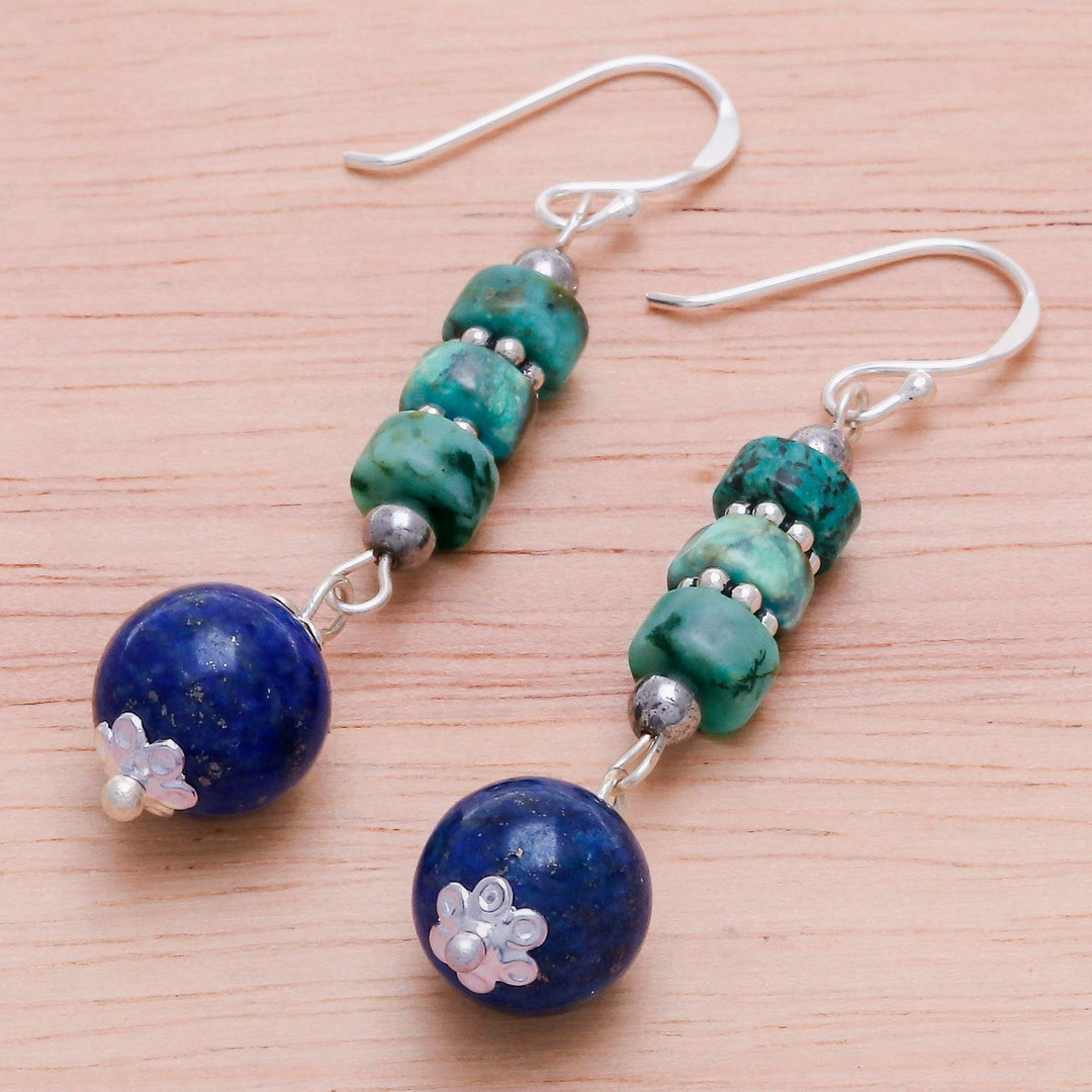 Handmade Lapis Lazuli and Hematite Dangle Earrings - Earth Orbit