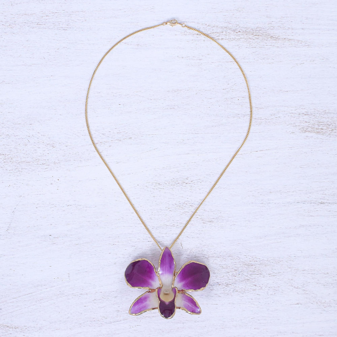 Hand Crafted Orchid Petal Pendant Necklace and Brooch - Orchid Magic in Purple