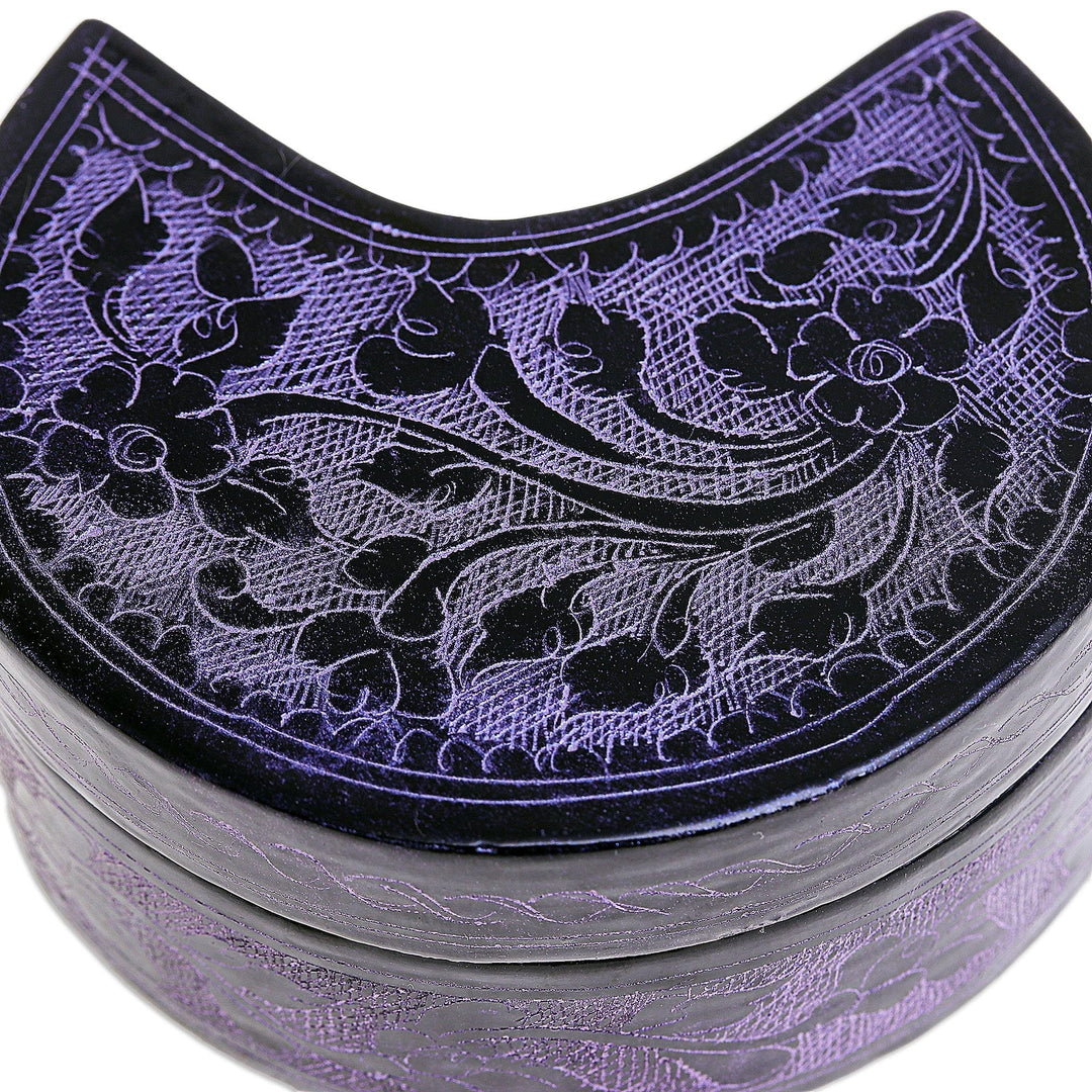 Blue and Purple Decorative Lacquerware Wood Boxes (Pair) - Crescent Dream in Midnight