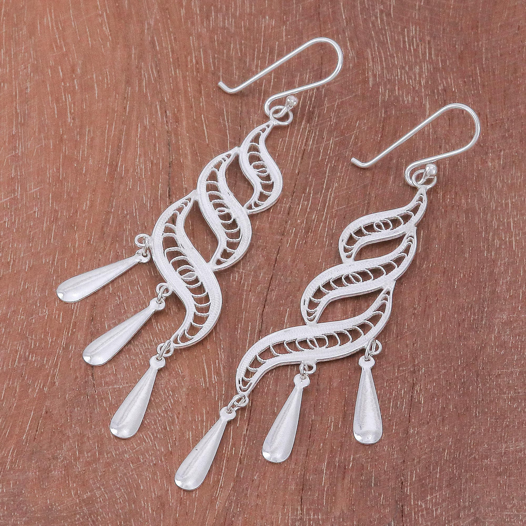 Handcrafted Sterling Silver Filigree Dangle Earrings - Three Graces