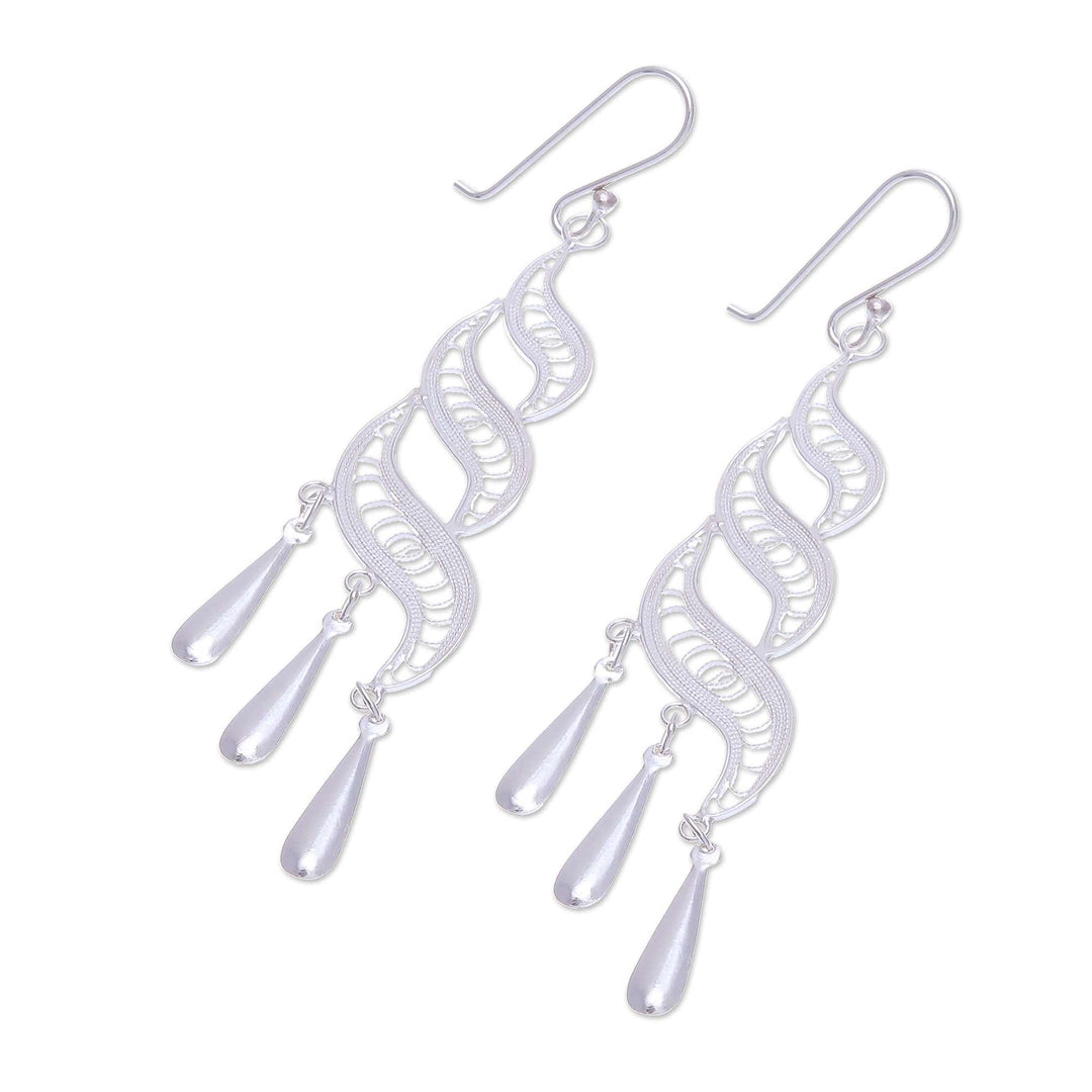 Handcrafted Sterling Silver Filigree Dangle Earrings - Three Graces