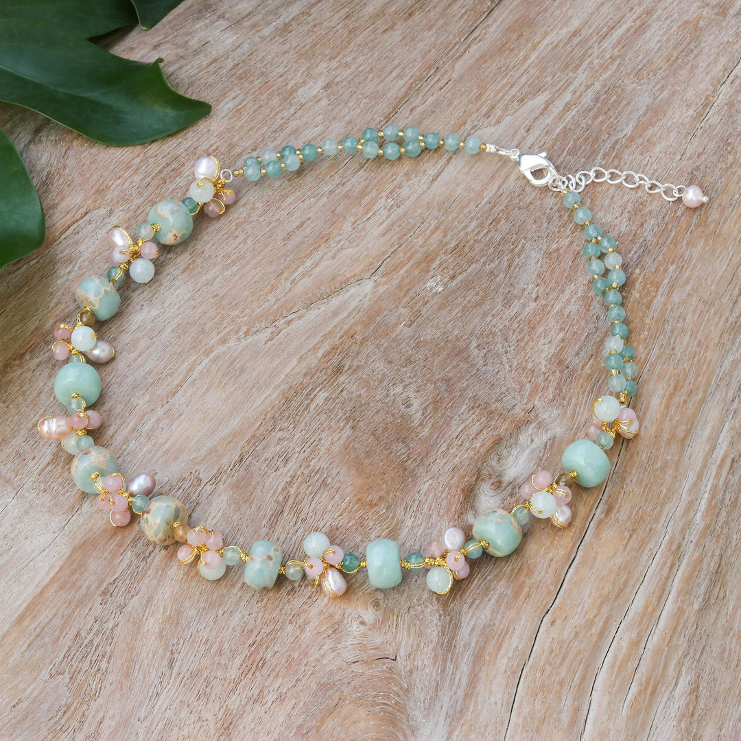 Handmade Rose Quartz and Cultured Pearl Pendant Necklace - Pastel Mood