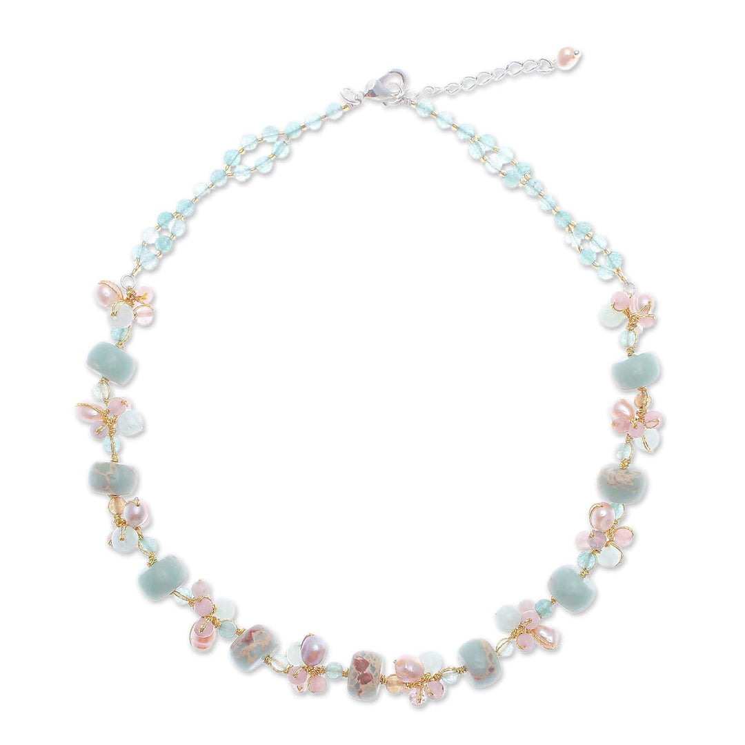 Handmade Rose Quartz and Cultured Pearl Pendant Necklace - Pastel Mood