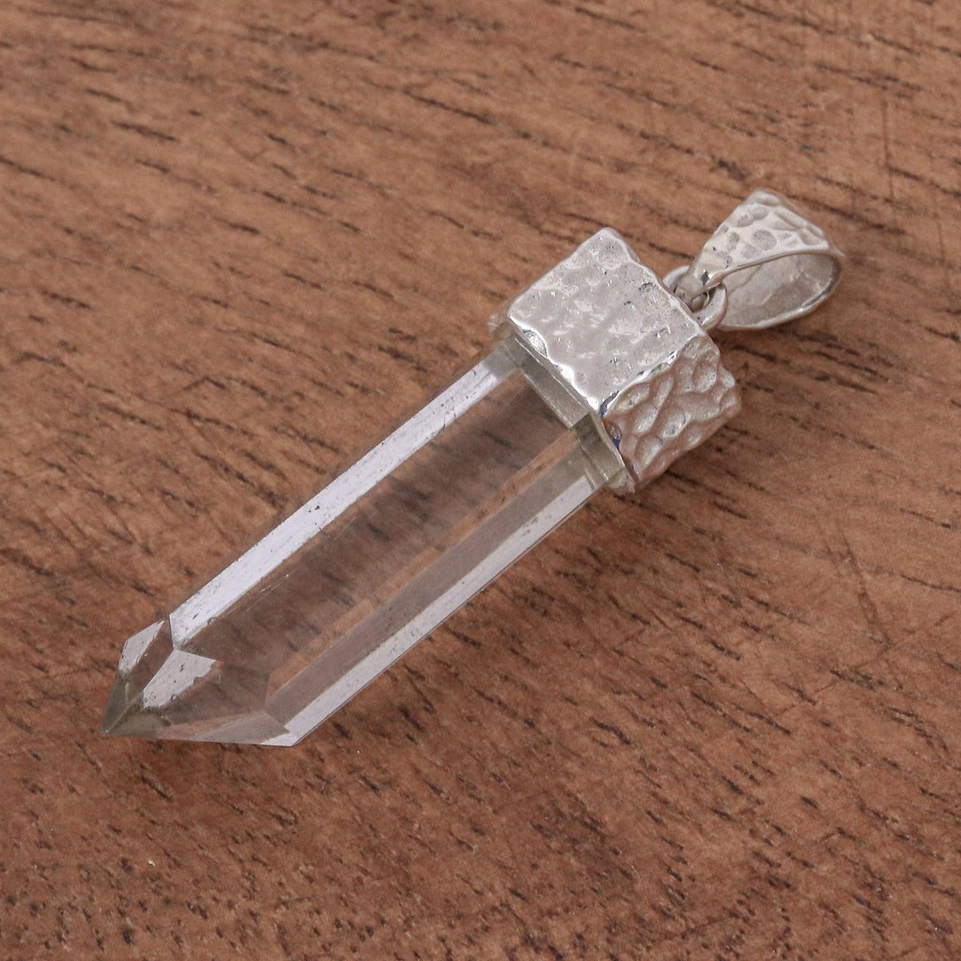Unisex Natural Quartz Pendant with Sterling Silver - Crystal Amour