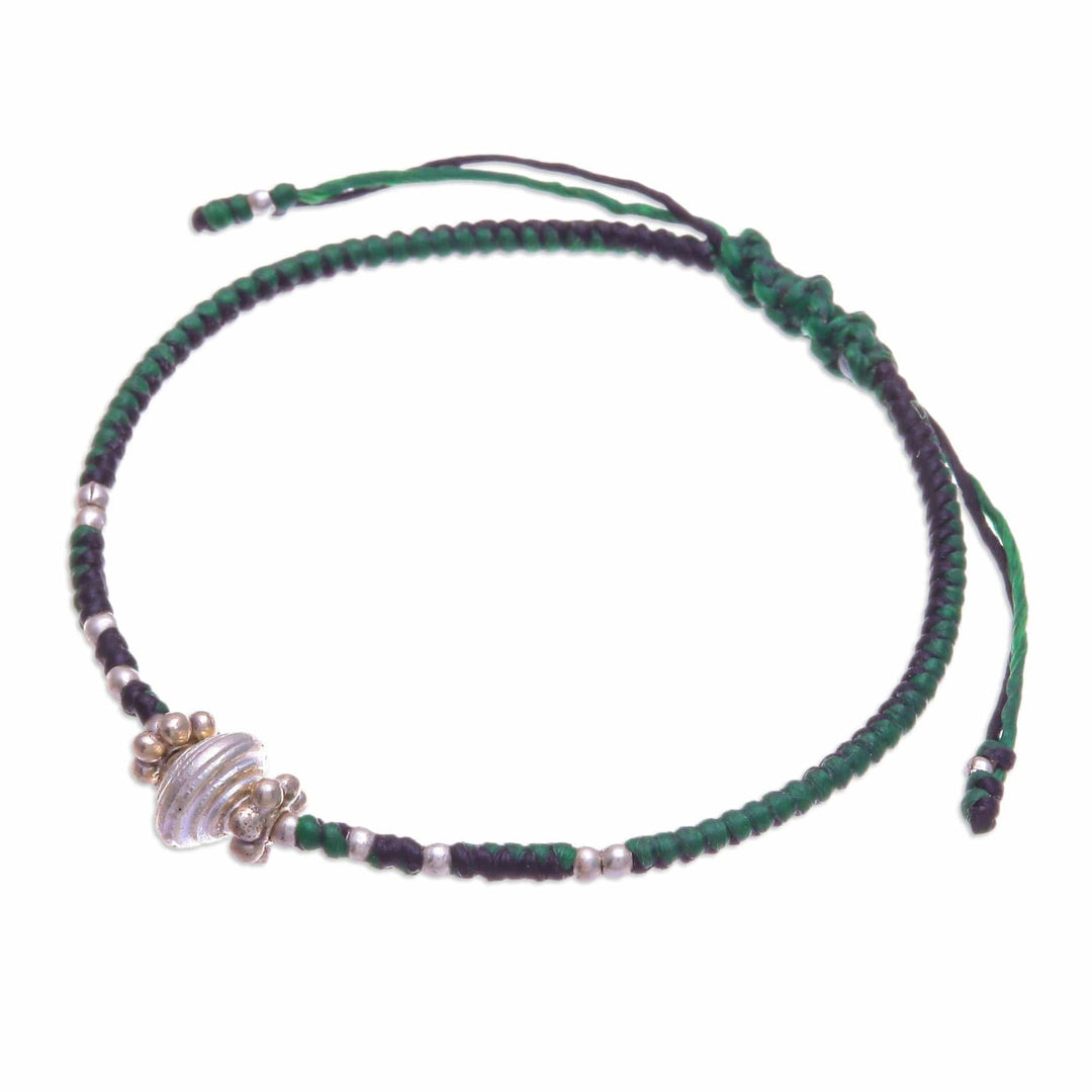Silver Pendant Bracelet in Green and Black - Spinning Green