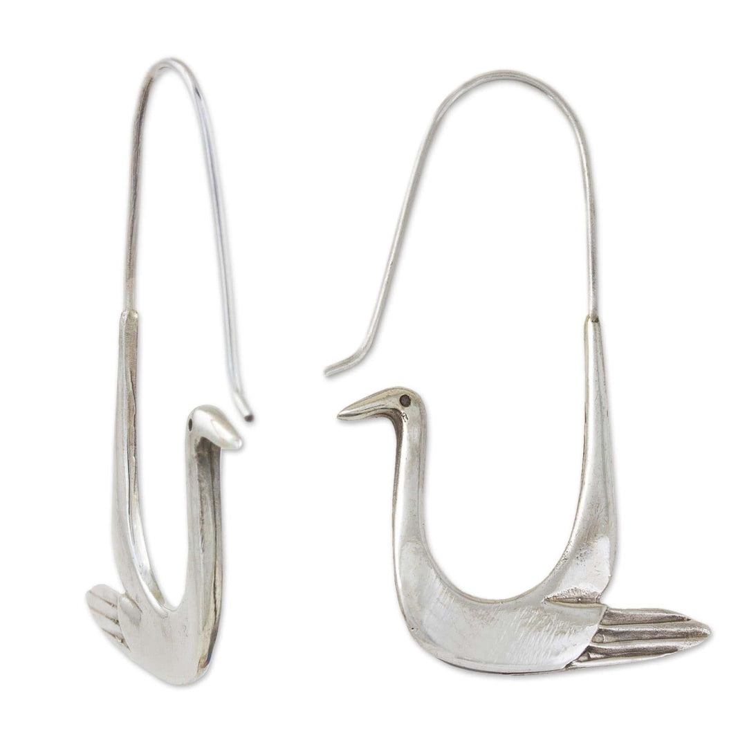 Handmade Sterling Silver Bird Earrings - Silver Dove