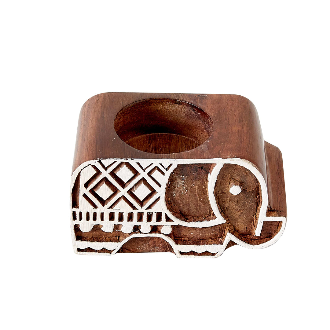 Wood Carved Air Plant Holder/Tea Light Holder - Elephant
