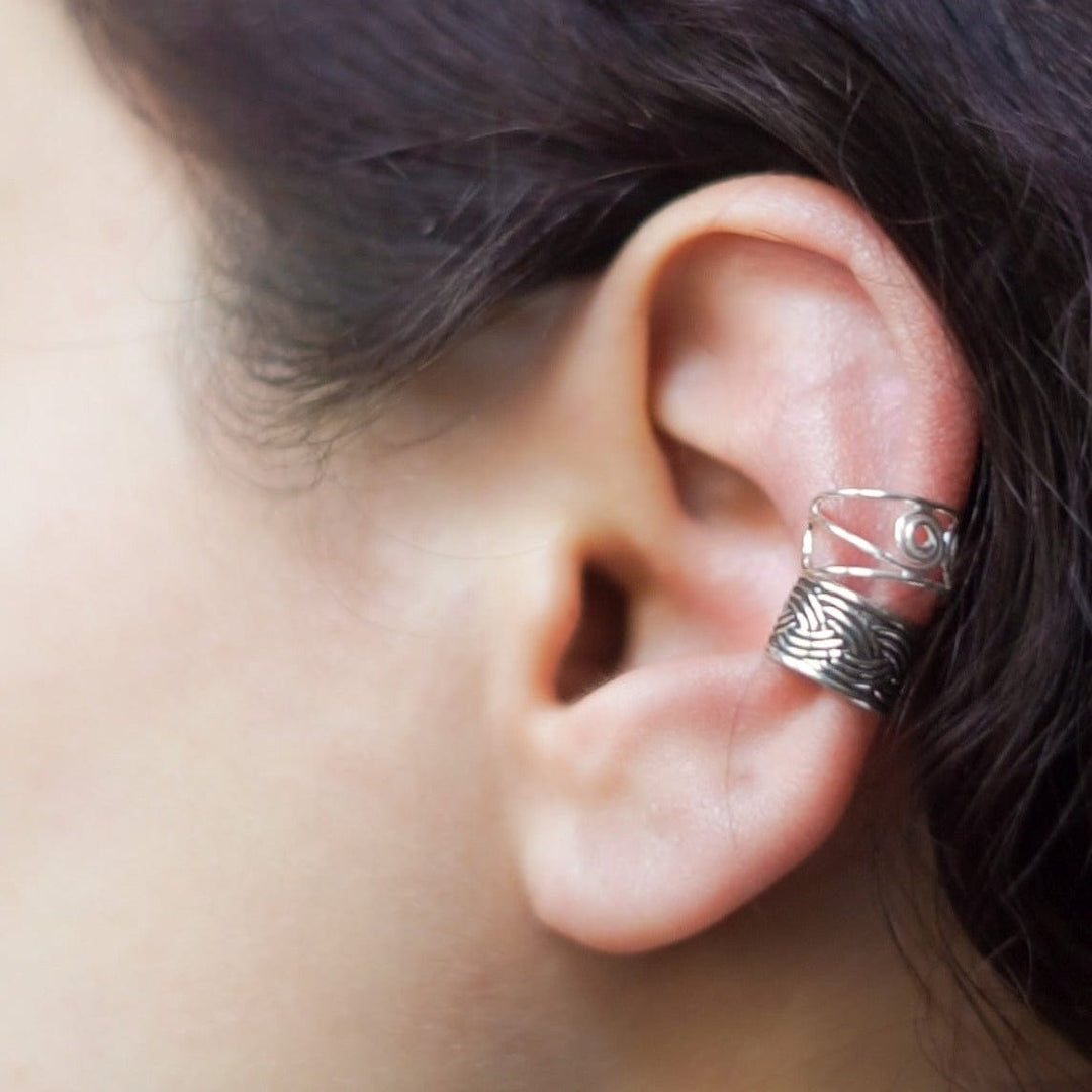 Sterling silver ear cuff earrings (Pair) - Contrasts
