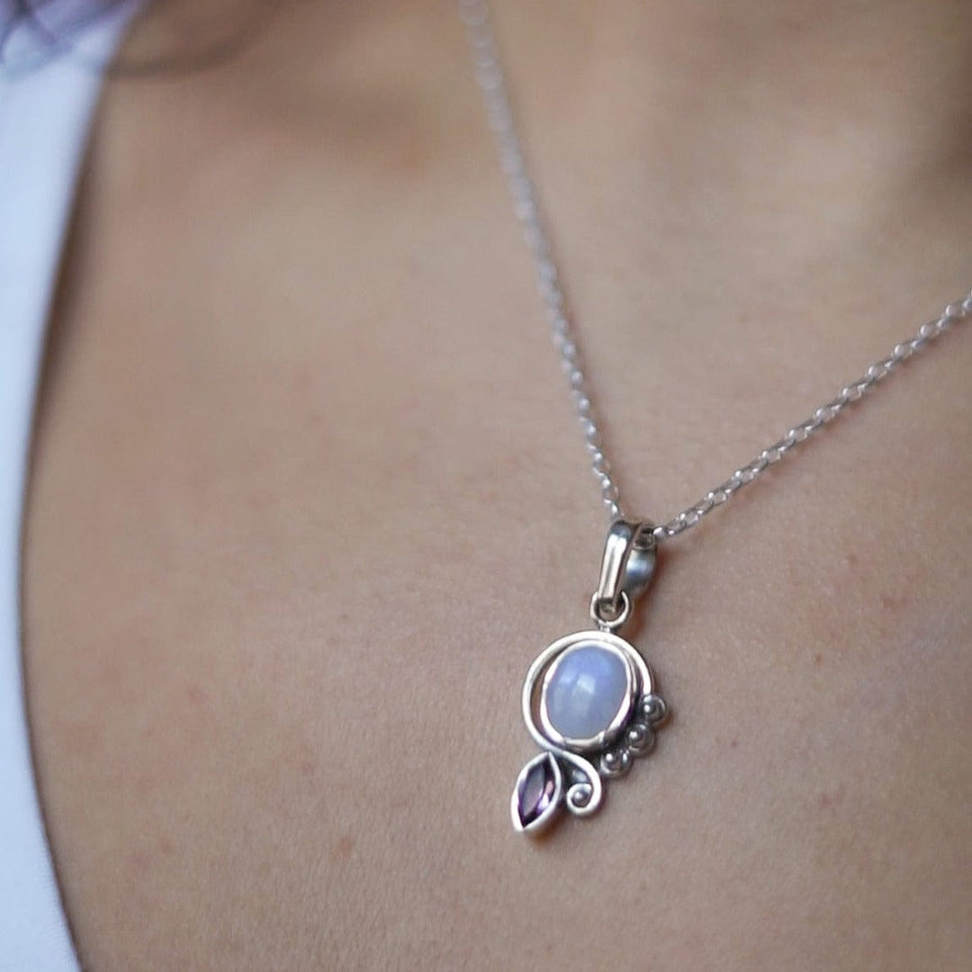 Rainbow Moonstone Handcrafted Amethyst Silver Necklace - Yours Forever