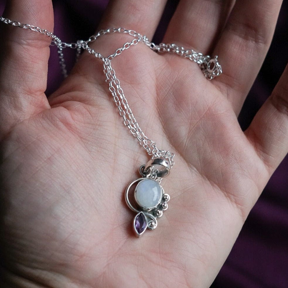 Rainbow Moonstone Handcrafted Amethyst Silver Necklace - Yours Forever