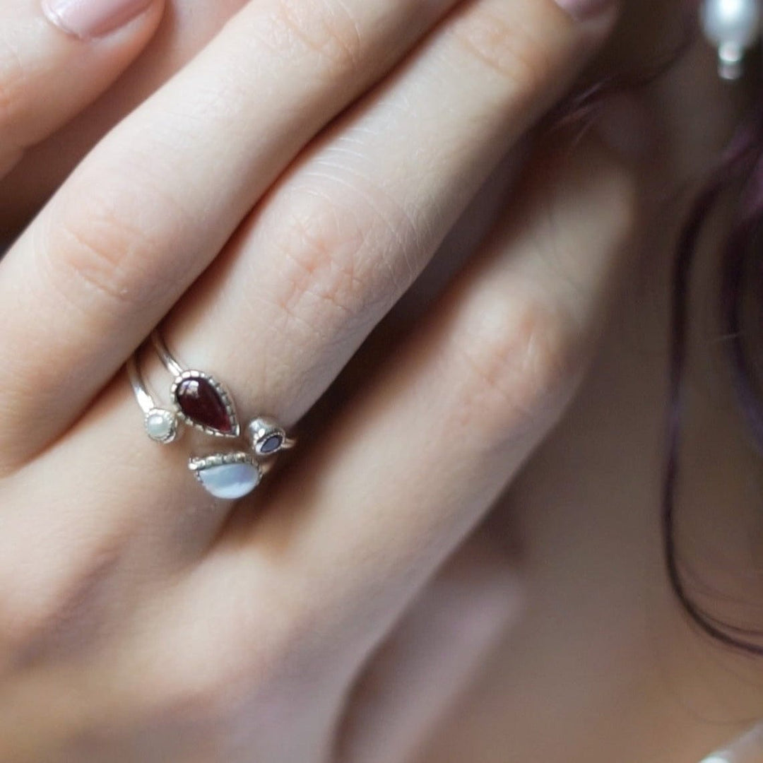 Garnet and Cultured Pearl Wrap Rings - Set of 2 - Stylish Flavor