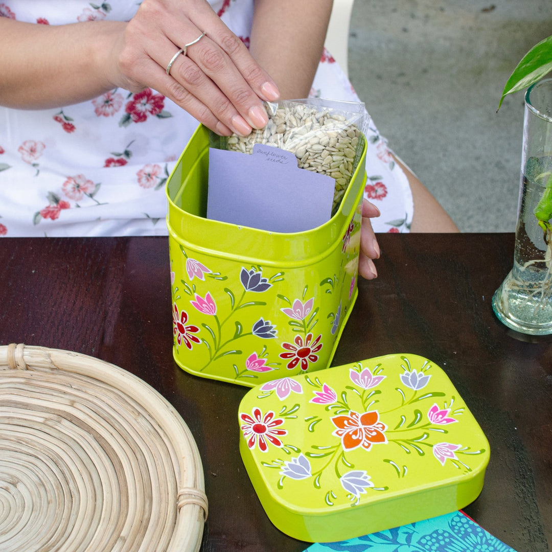 Hand-painted Floral Stainless Steel Storage Box Organizer - Floral Keeper