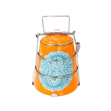 Stacked Handpainted Tiffin - Orange with Teal