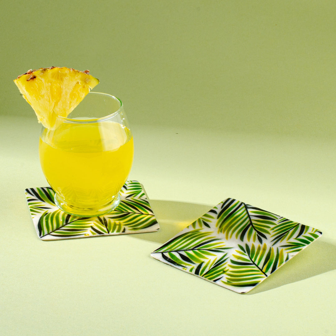 Palm Leaf Capiz Coasters - Set of 2