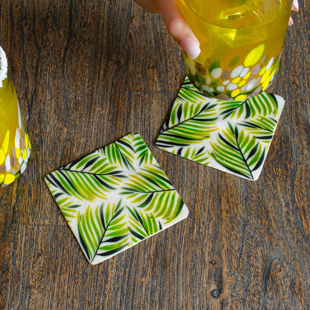 Palm Leaf Capiz Coasters - Set of 2