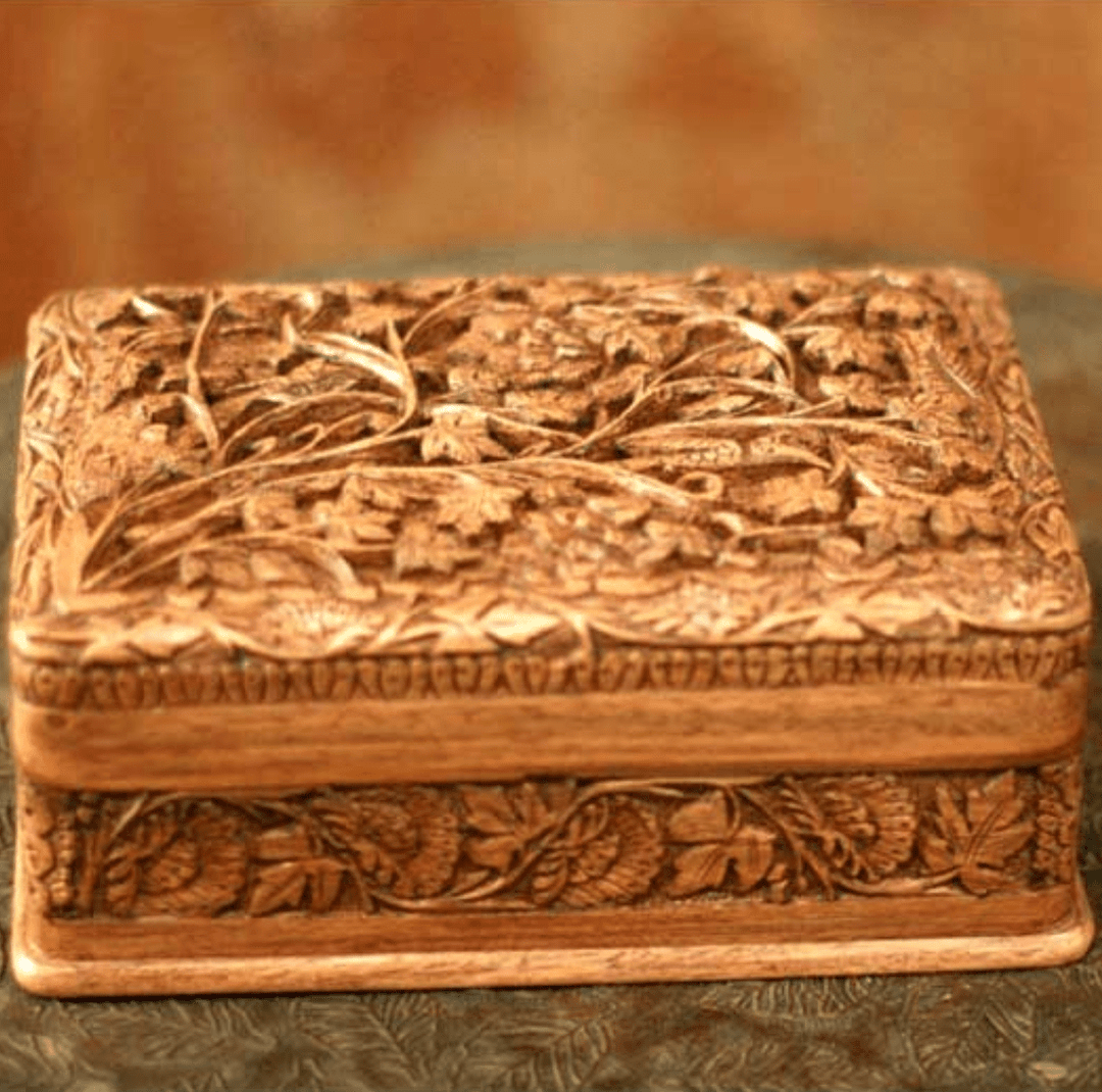 Hand Carved Wood Jewelry Box - Secret Birds