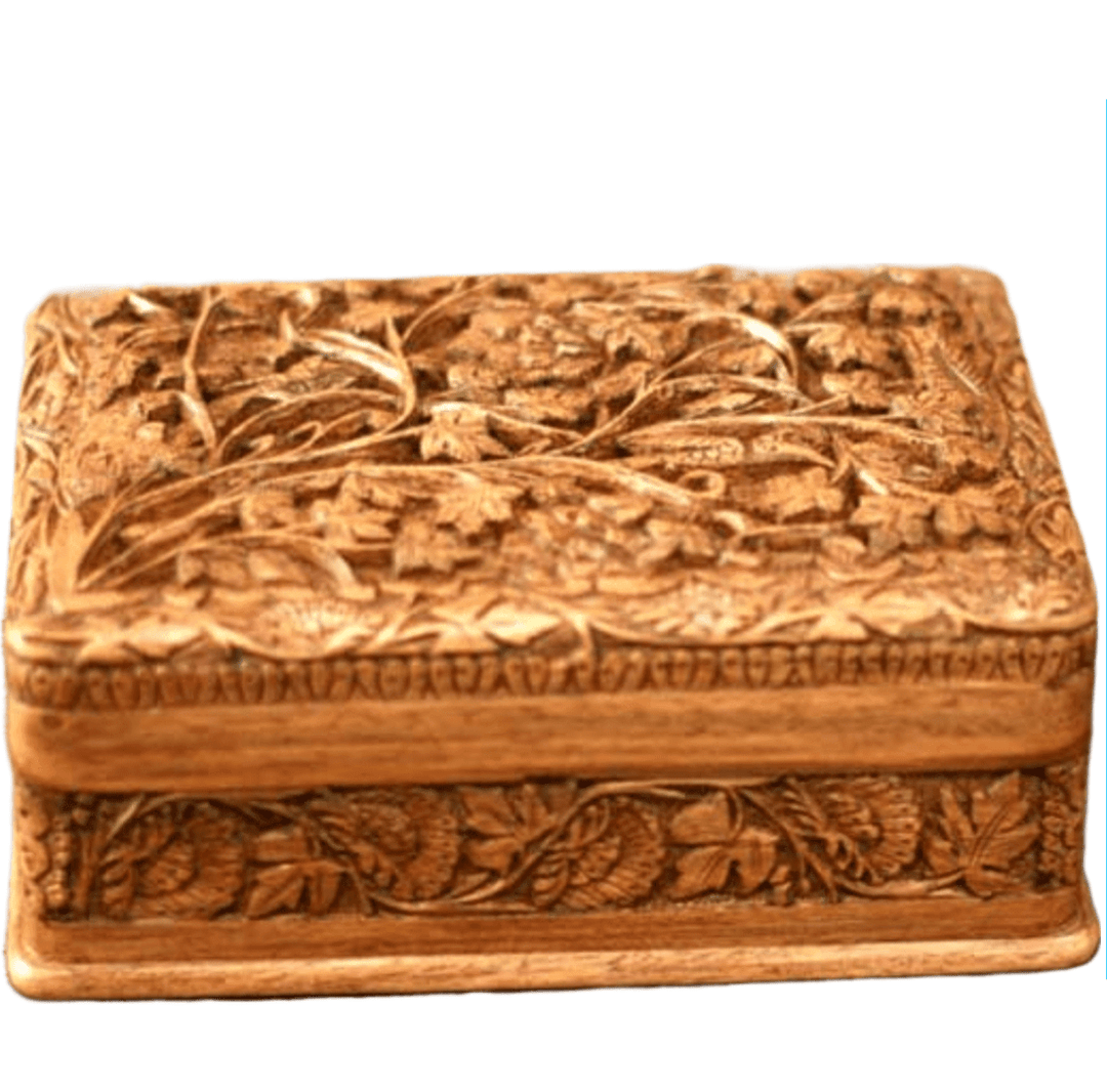 Hand Carved Wood Jewelry Box - Secret Birds